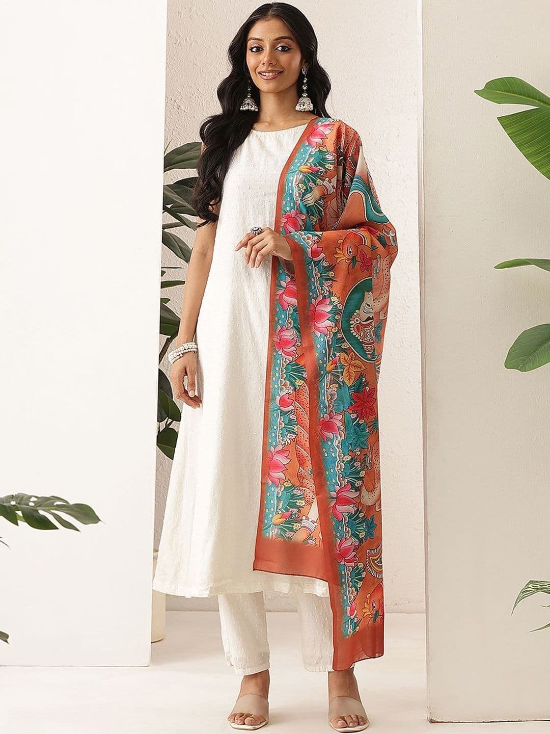 Silk Land Ethnic Motifs Printed Kalamkari Dupatta - view 1
