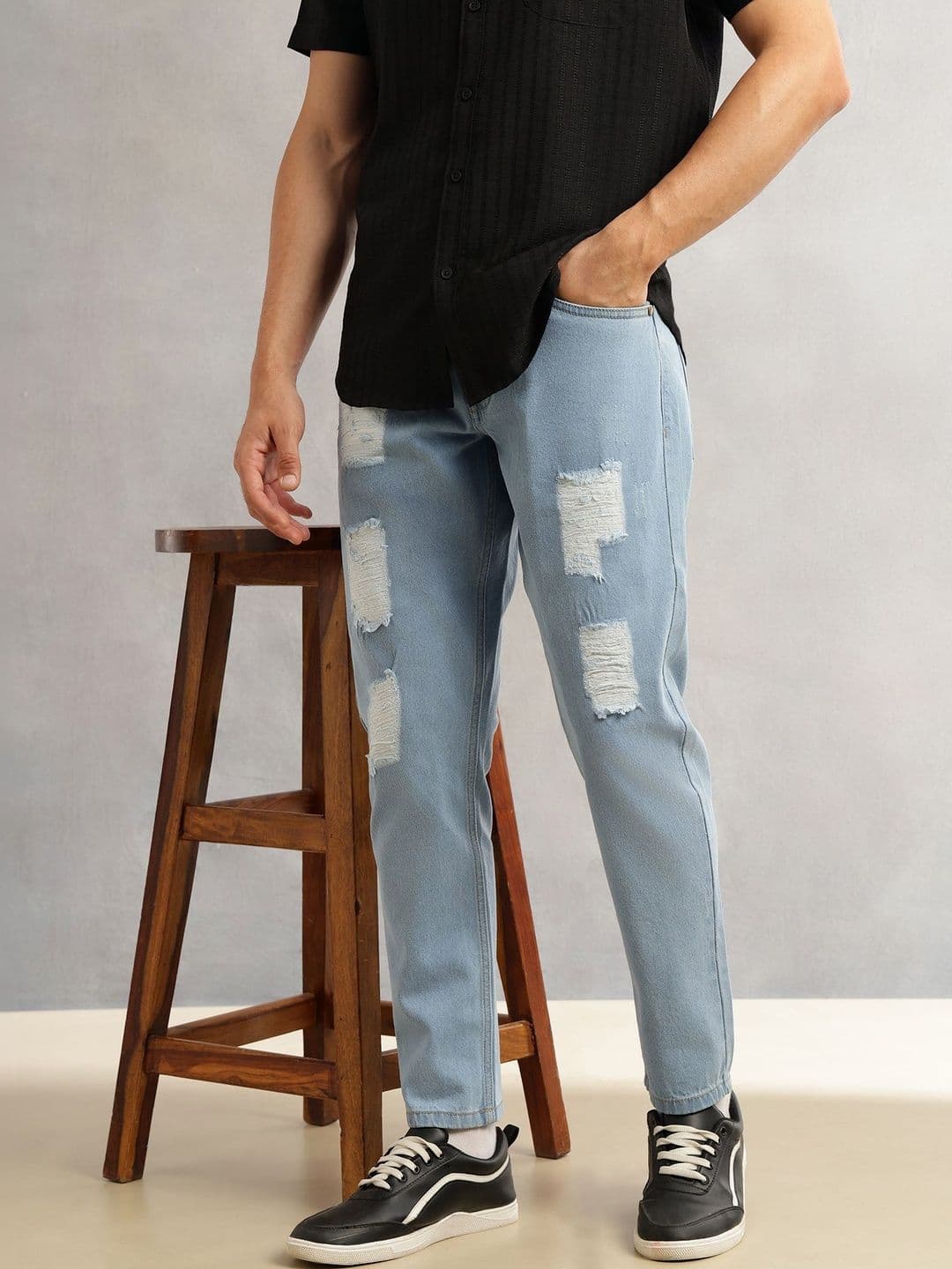 Thomas Scott Men Smart Slim Fit Mid-Rise Highly Distressed Cotton Jeans thumbnail 7