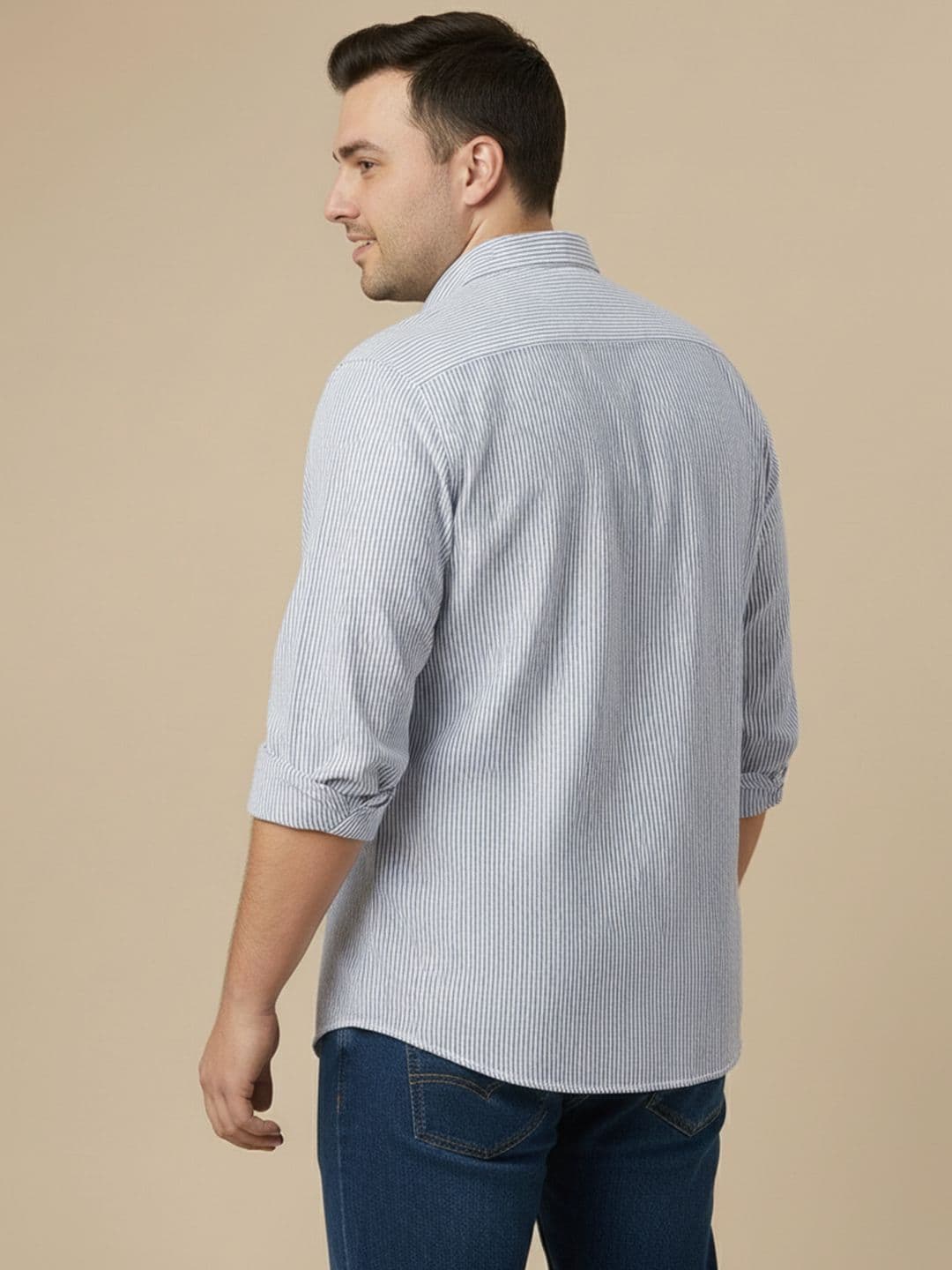 Sztori Plus Size Vertical Striped Pure Cotton Casual Shirt thumbnail 7
