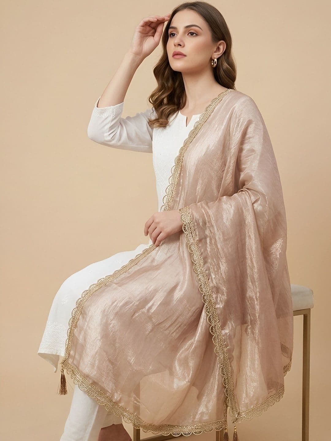 MUFFLY Dupatta with Thread Work thumbnail 4