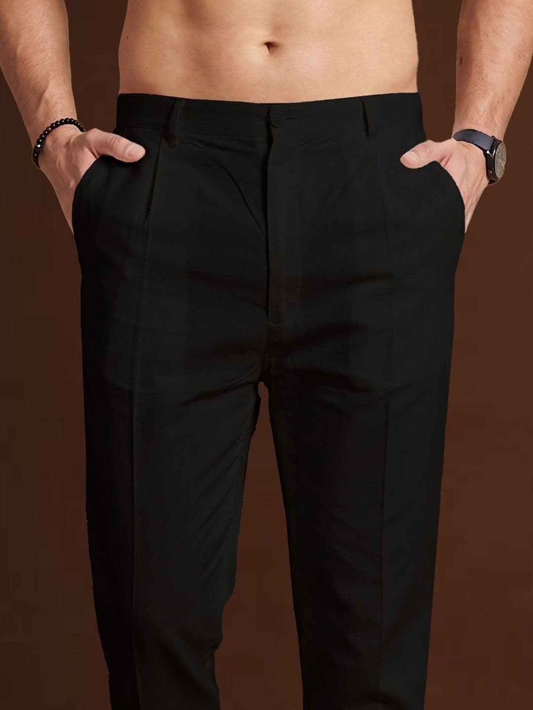 House of Pataudi Men Slim Fit Mid-Rise Silk Blend Casual Trousers thumbnail 4