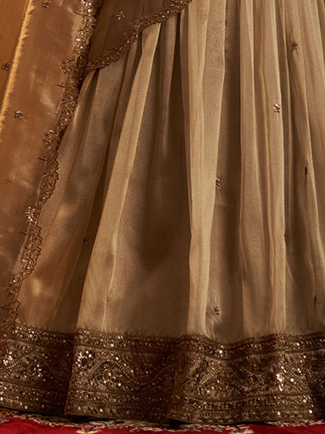 ODETTE Embroidered Semi-Stitched Lehenga & Blouse With Dupatta thumbnail 2