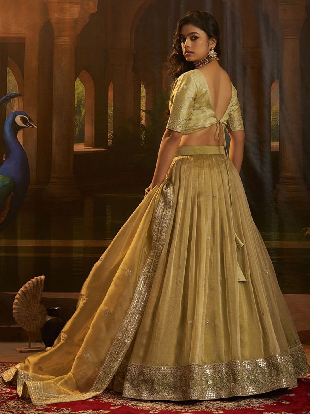ODETTE Embroidered Semi-Stitched Lehenga & Blouse With Dupatta thumbnail 3