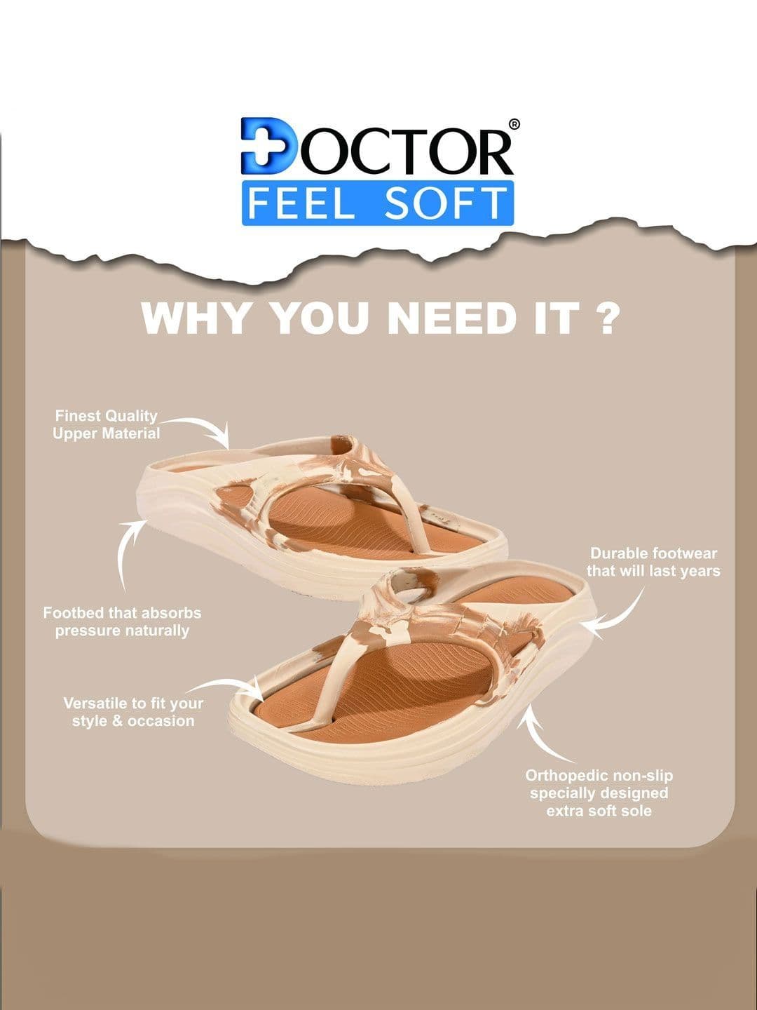 DOCTOR FEEL SOFT Men Printed Thong Flip-Flops thumbnail 4
