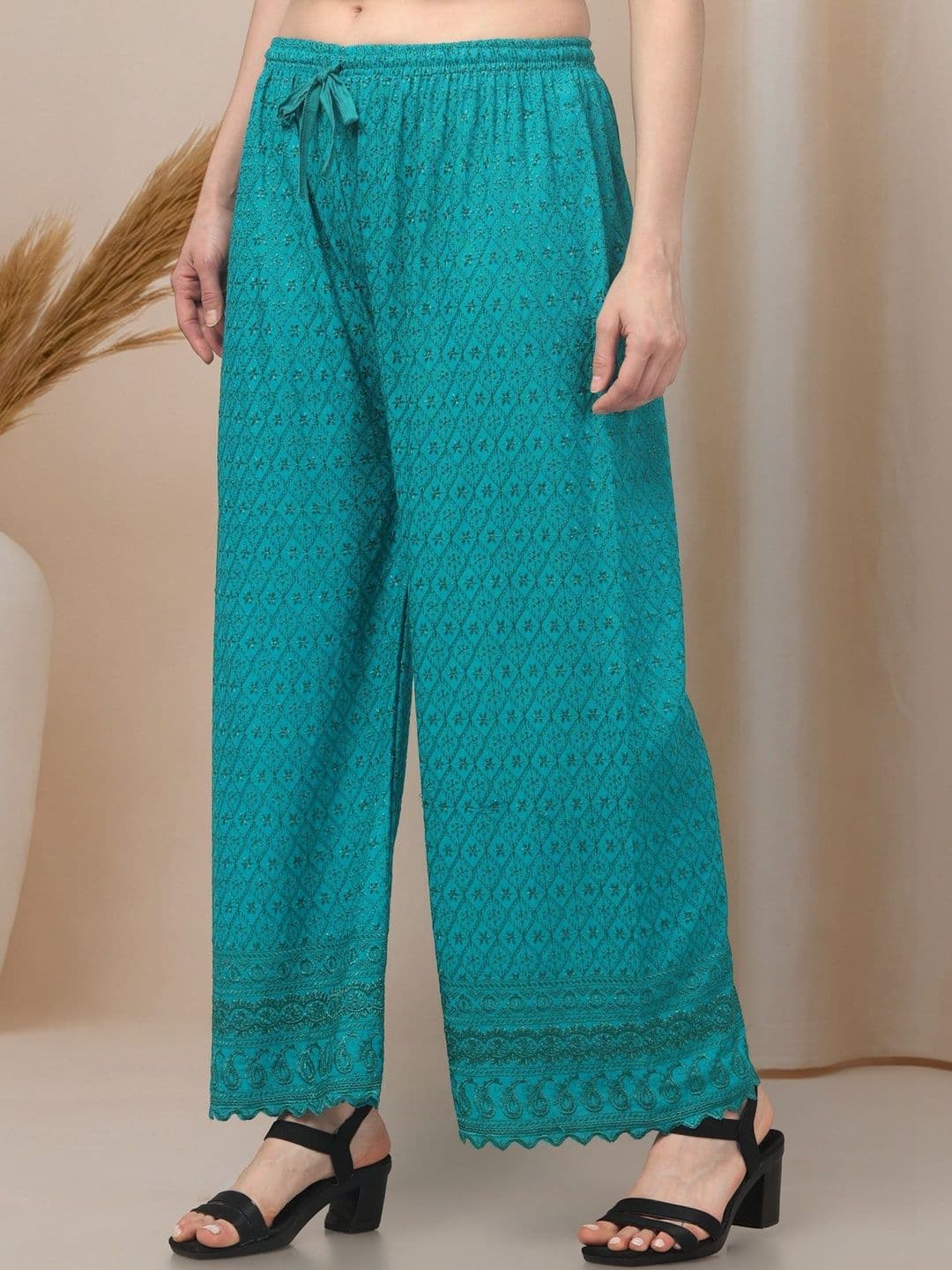 KGFONECLOTH Women Ethnic Motifs Embroidered Knitted Ethnic Palazzos thumbnail 6