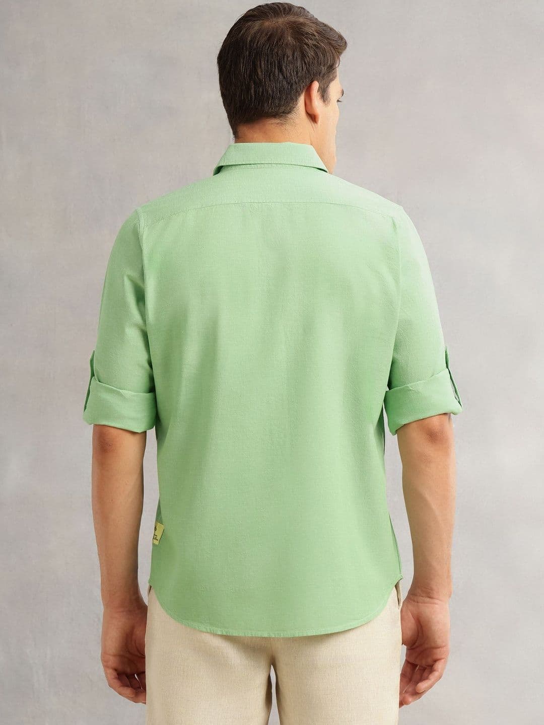 Thomas Scott Men Slim Fit Long Roll-Up Sleeves Spread Collar Solid Linen Casual Shirt thumbnail 6