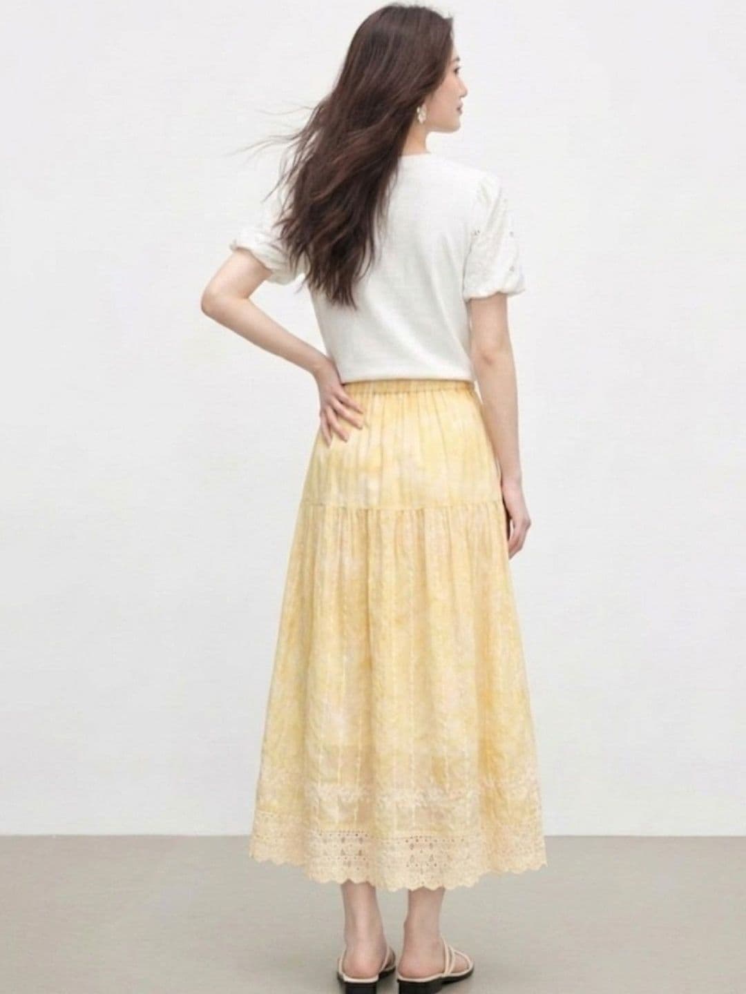 POLLOLOCO Women Cotton Cotton Cambric Self Design Tiered Midi Tiered Skirt thumbnail 5