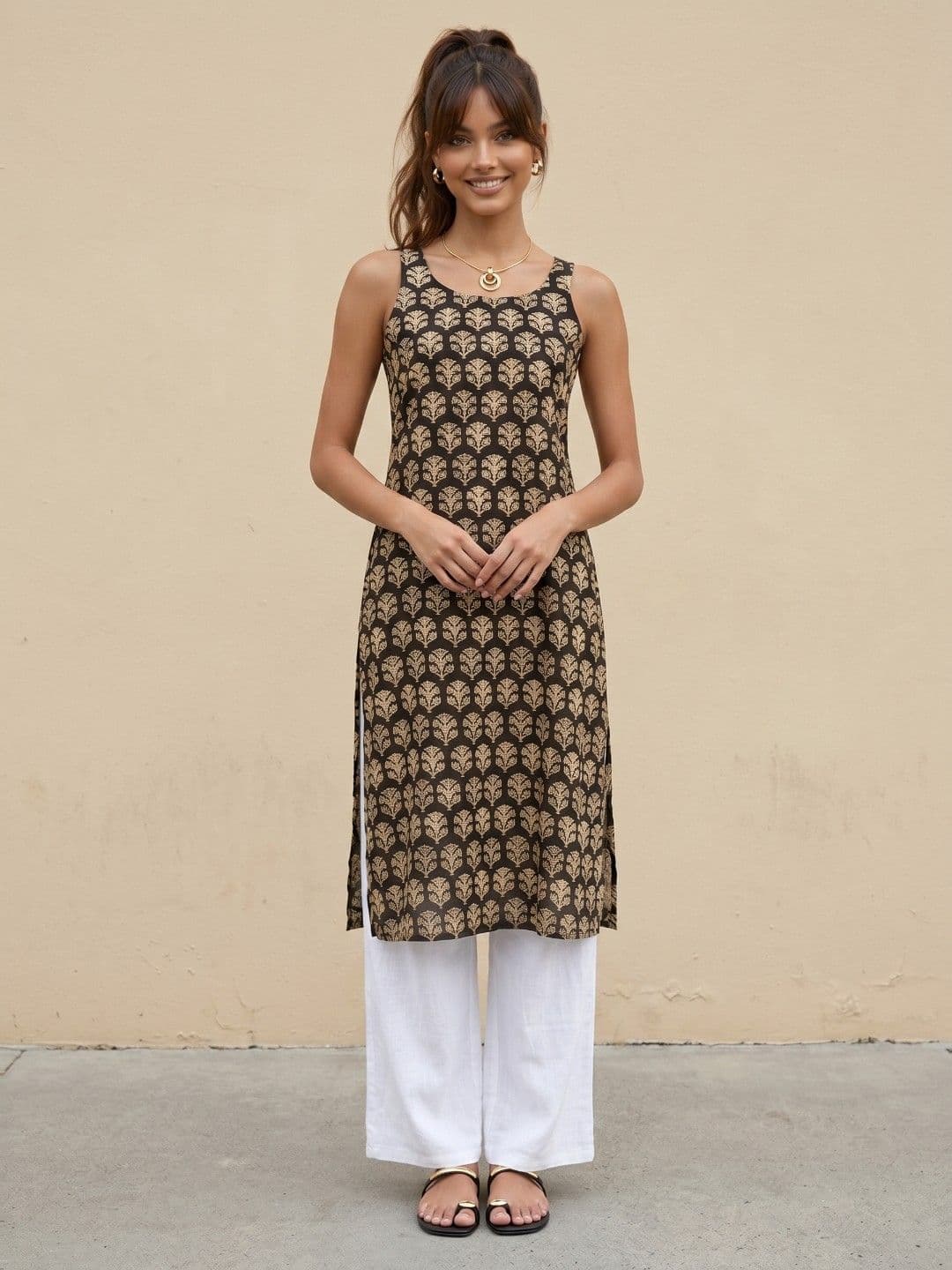 fusion by glitchez Ethnic Motifs Printed Straight Kurta thumbnail 5