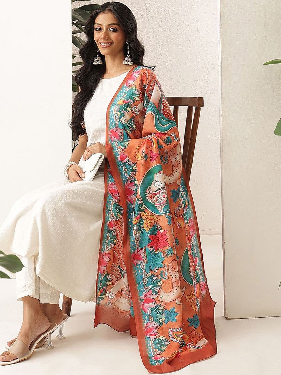 Silk Land Ethnic Motifs Printed Kalamkari Dupatta thumbnail 4