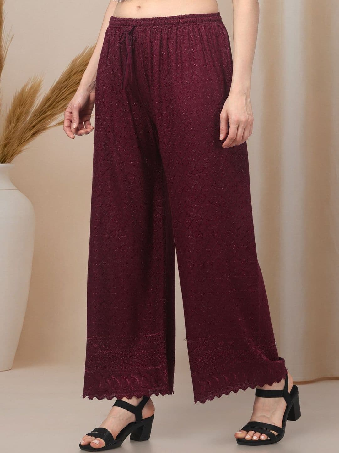 KGFONECLOTH Women Embellished Knitted Ethnic Palazzos thumbnail 7