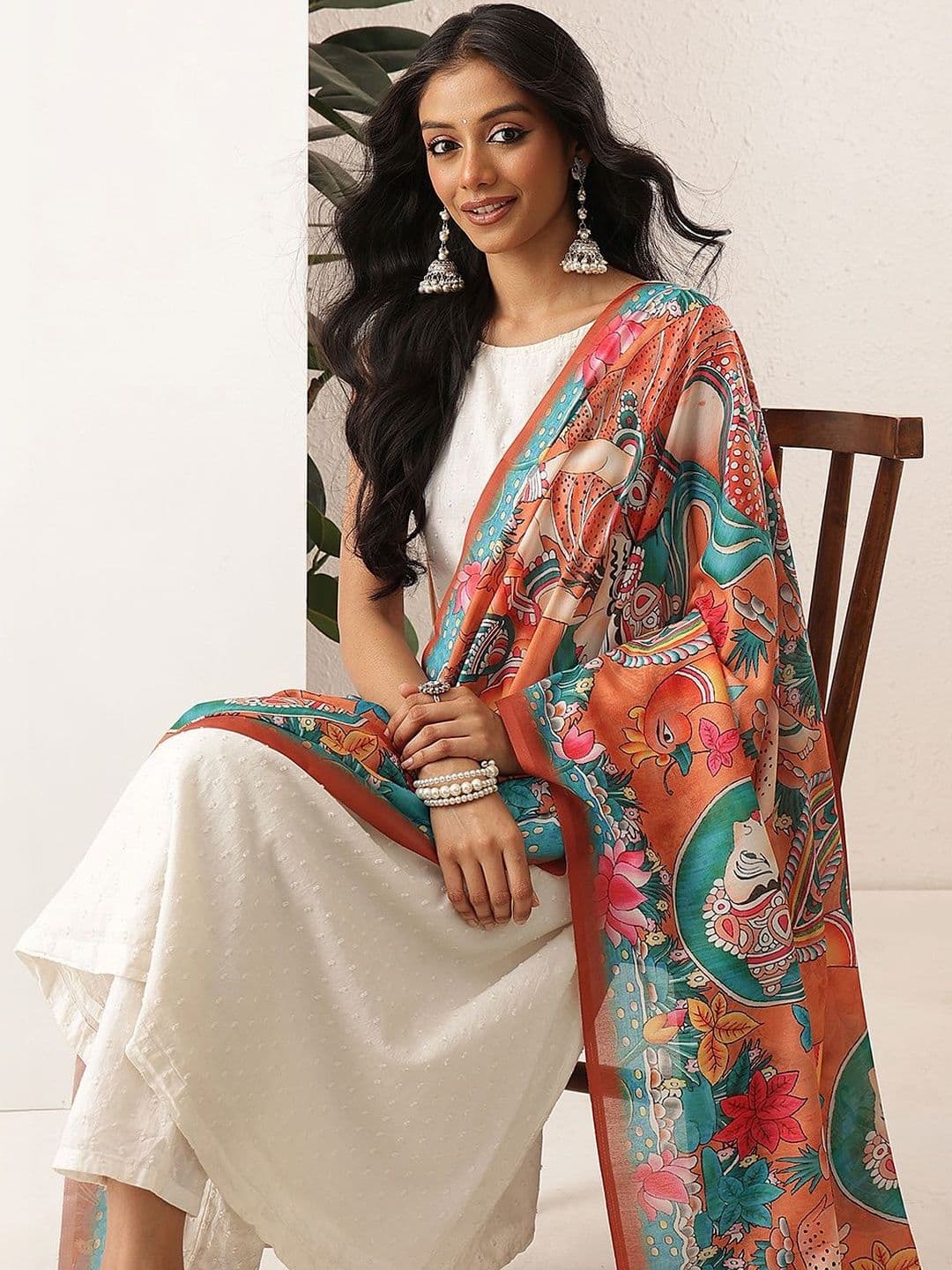 Silk Land Ethnic Motifs Printed Kalamkari Dupatta thumbnail 3