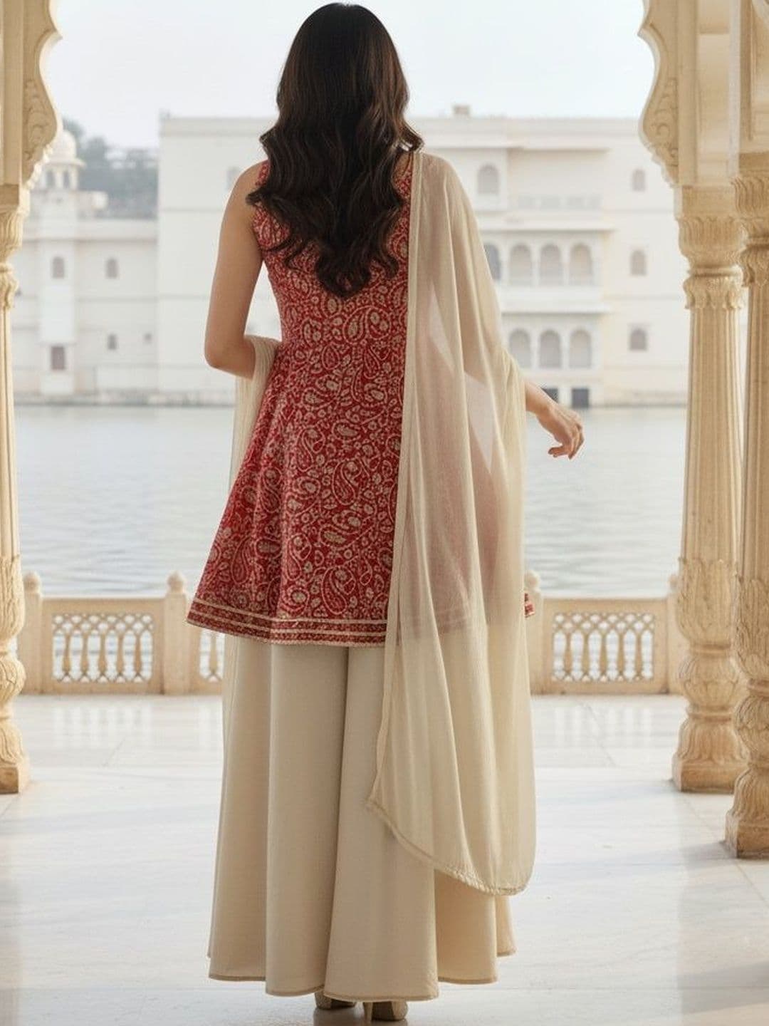 VIBE VISION Women Ethnic Motifs Printed Tiered Gotta Patti Kurta with Palazzos & With Dupatta thumbnail 5