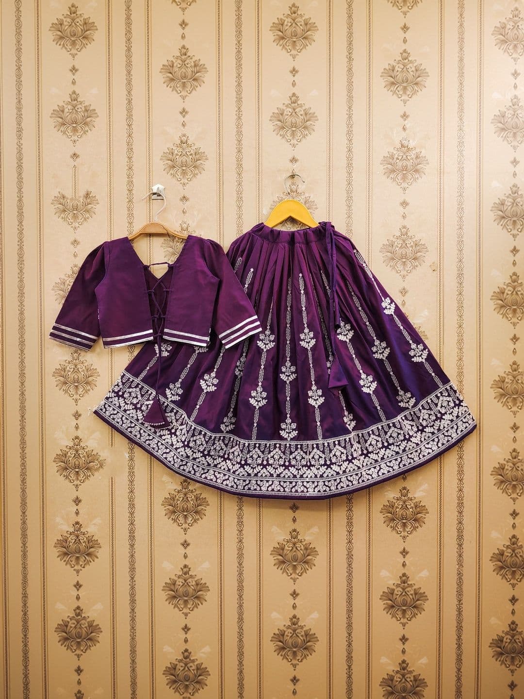 KALINI Girls Embroidered Thread Work Semi-Stitched Lehenga & thumbnail 2