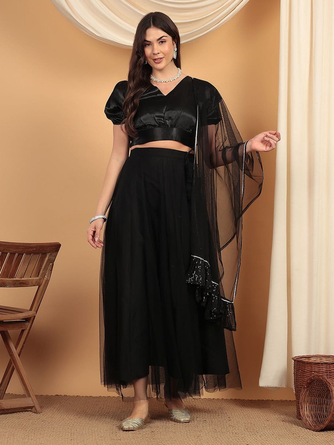 Frolic Rolic Net Lehenga & Satin Blouse Set With Dupatta - view 1