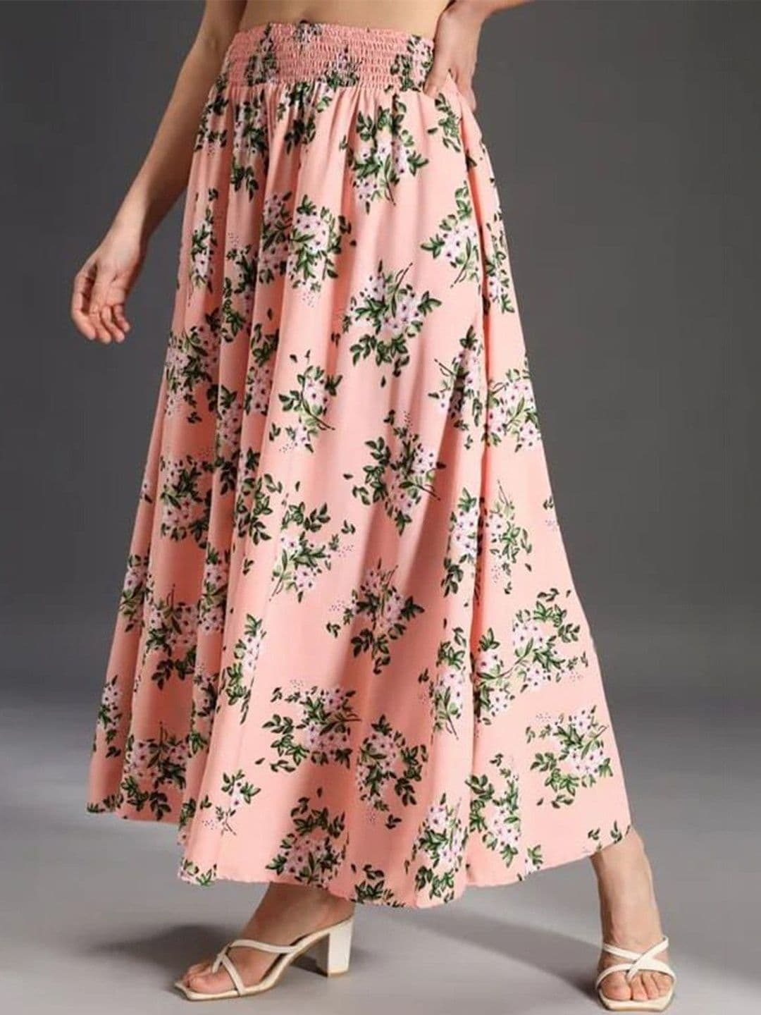 Pink Formal Women Floral Printed Knitted Crepe Flared Palazzos thumbnail 3