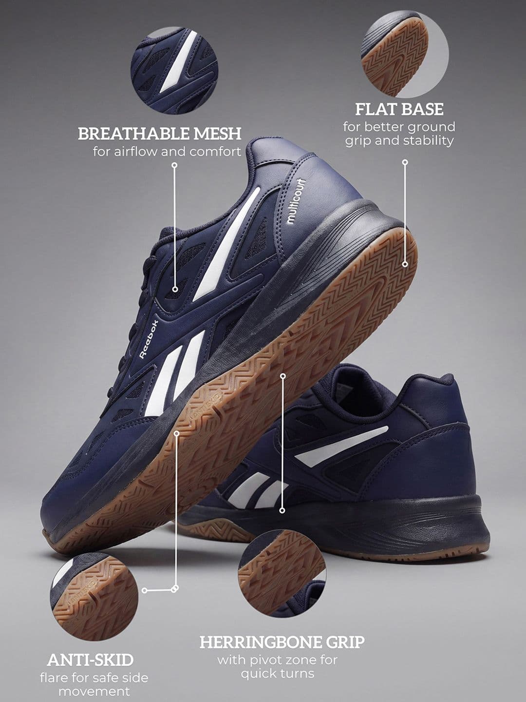 Reebok Multi Court Men Lace-Ups Badminton Sports Shoes thumbnail 2