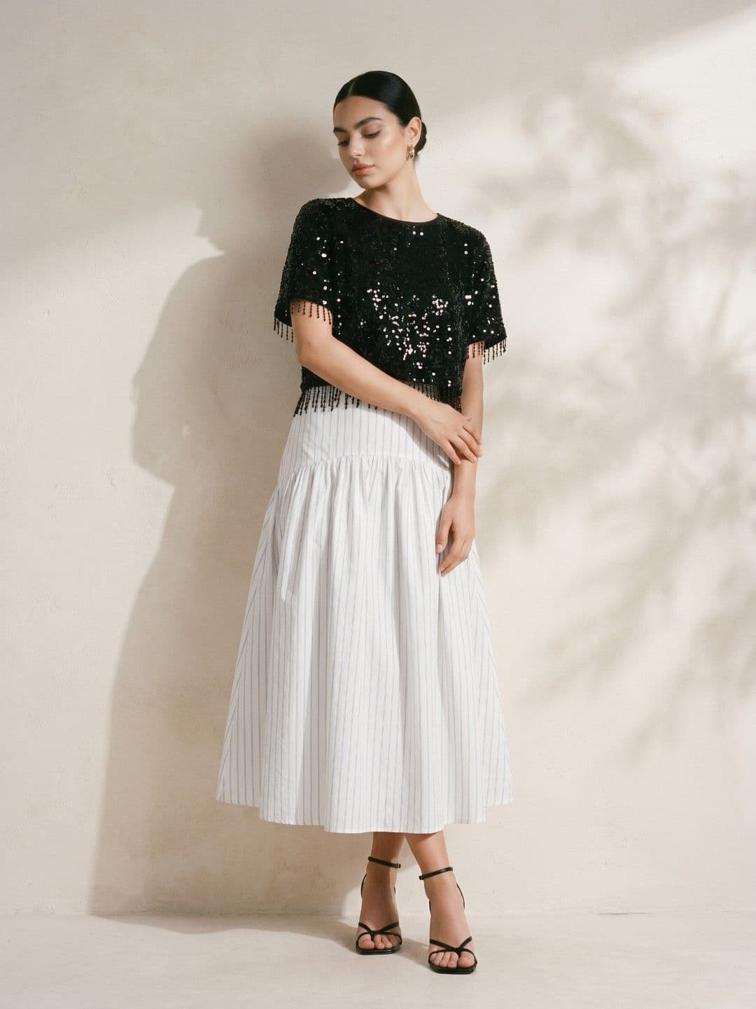 Phosphorus Women Striped Midi A-Line Skirt thumbnail 5