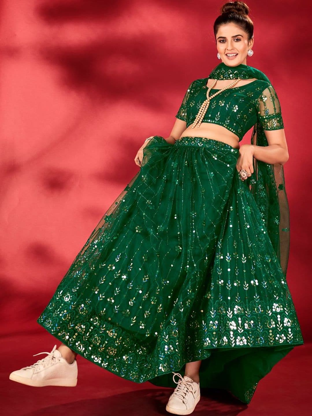 House of Pataudi Embroidered Round Neck Flared Lehenga Choli thumbnail 2