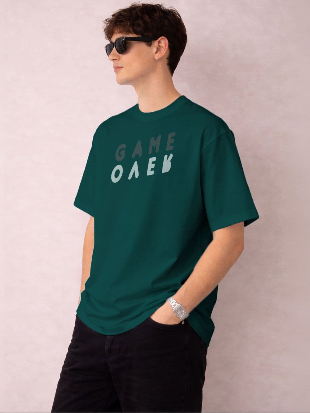 The Roadster Lifestyle Co Printed Organic Cotton Round Neck Oversized Tshirt thumbnail 4