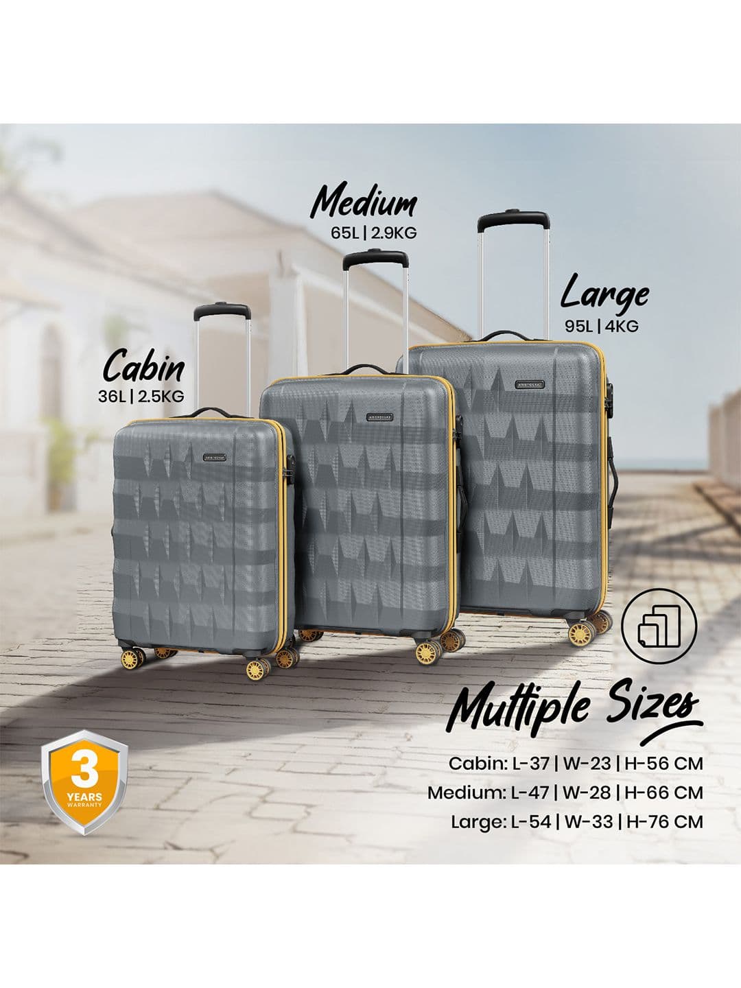 Aristocrat Comet Grey Small Hard Luggage 56cm Cabin Trolley Bag with Smooth 8-Wheel thumbnail 3