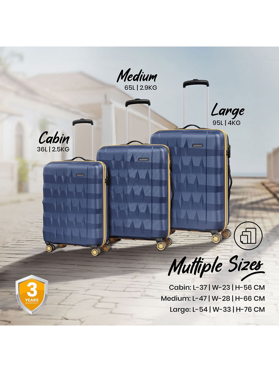 Aristocrat Comet Blue Set of 2 Small & Medium Hard 56 & 66cm Trolley Bag with Smooth 8-Wheel thumbnail 4