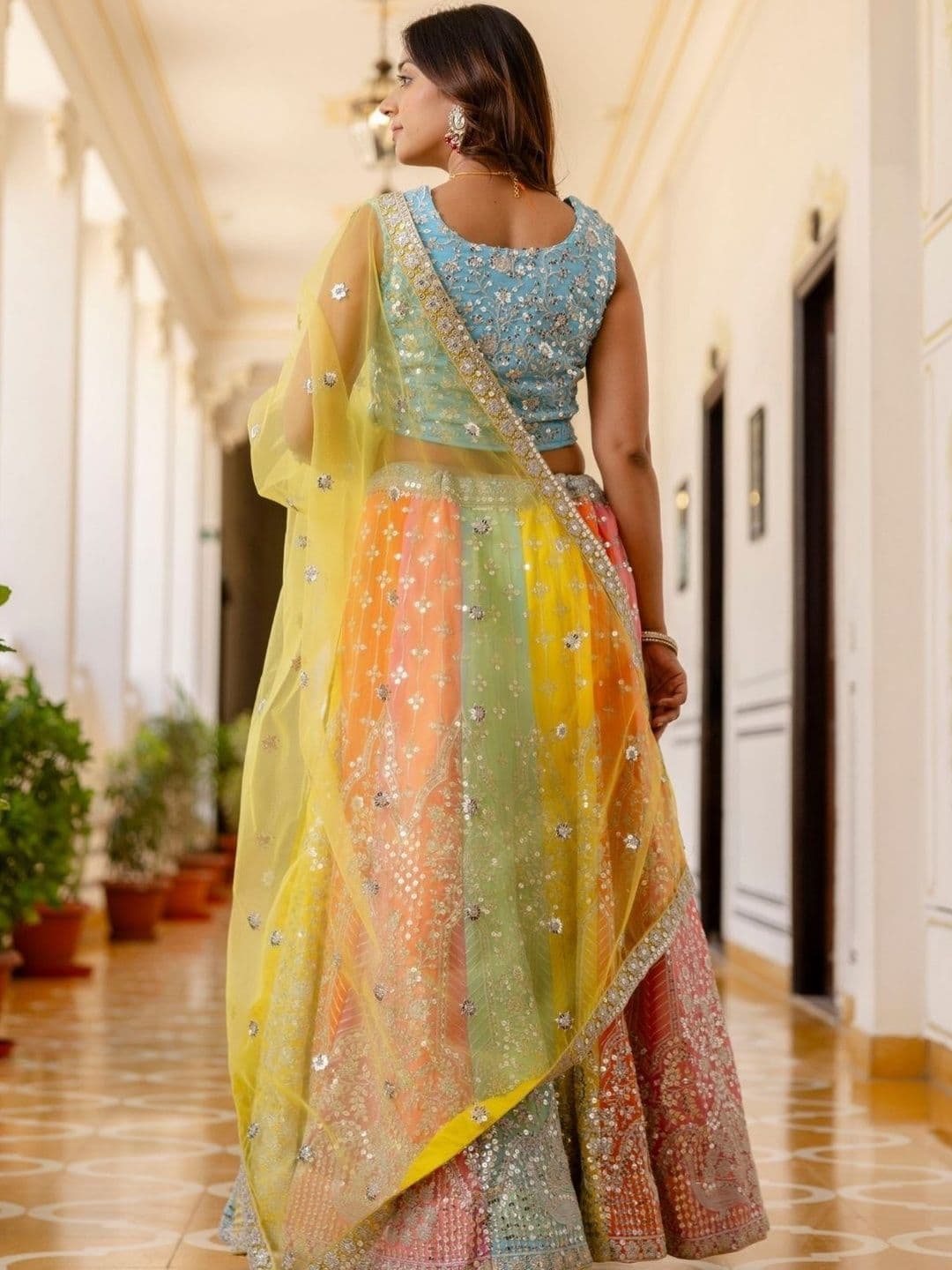 ODETTE Embroidered Sequinned Semi-Stitched Lehenga & Blouse With Dupatta thumbnail 2