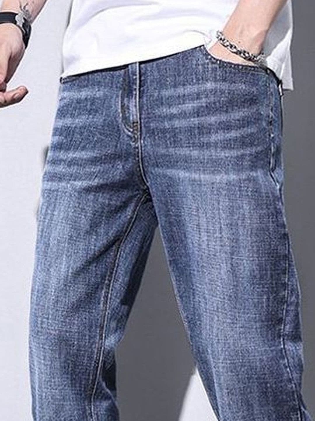 StyleCast Men Regular Fit Mid-Rise Low Distress Light Fade Jeans thumbnail 5