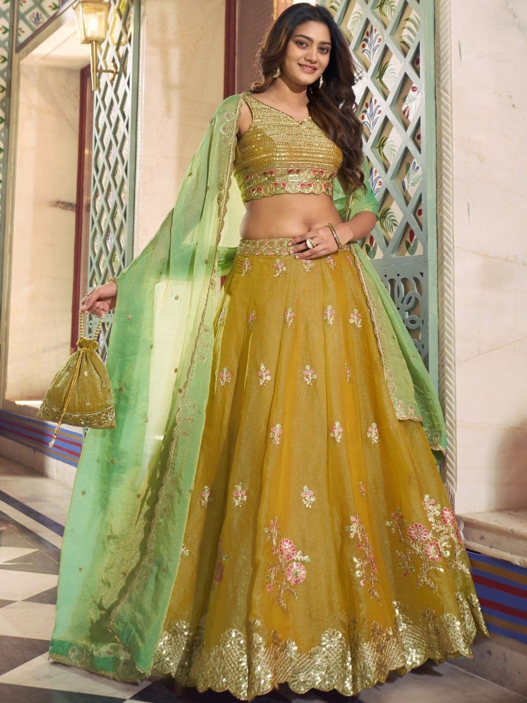 LOOKNBOOK ART Embellished Sequinned Ready to Wear Lehenga & Blouse With Dupatta thumbnail 3