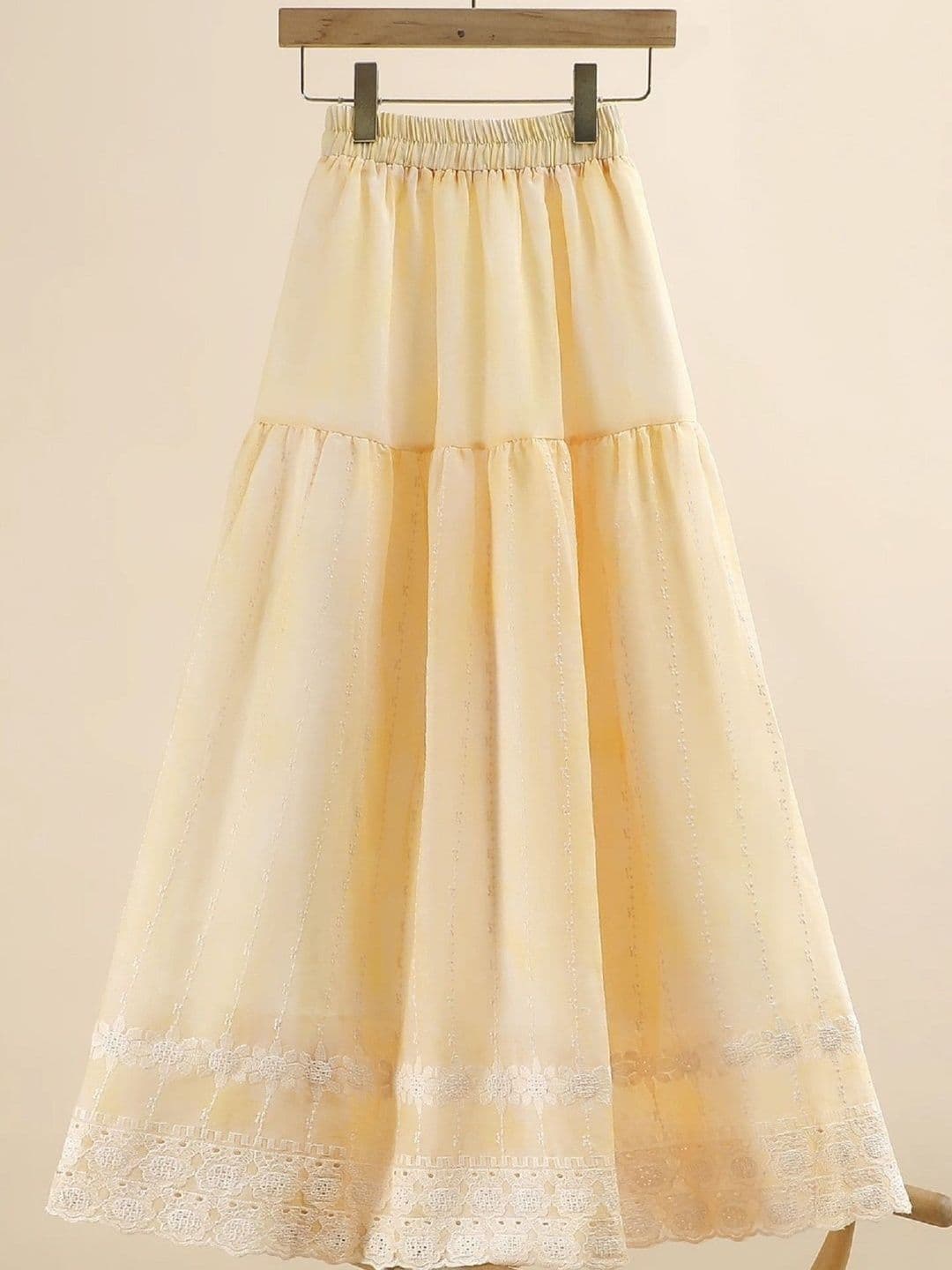 POLLOLOCO Women Cotton Cotton Cambric Self Design Tiered Midi Tiered Skirt thumbnail 3
