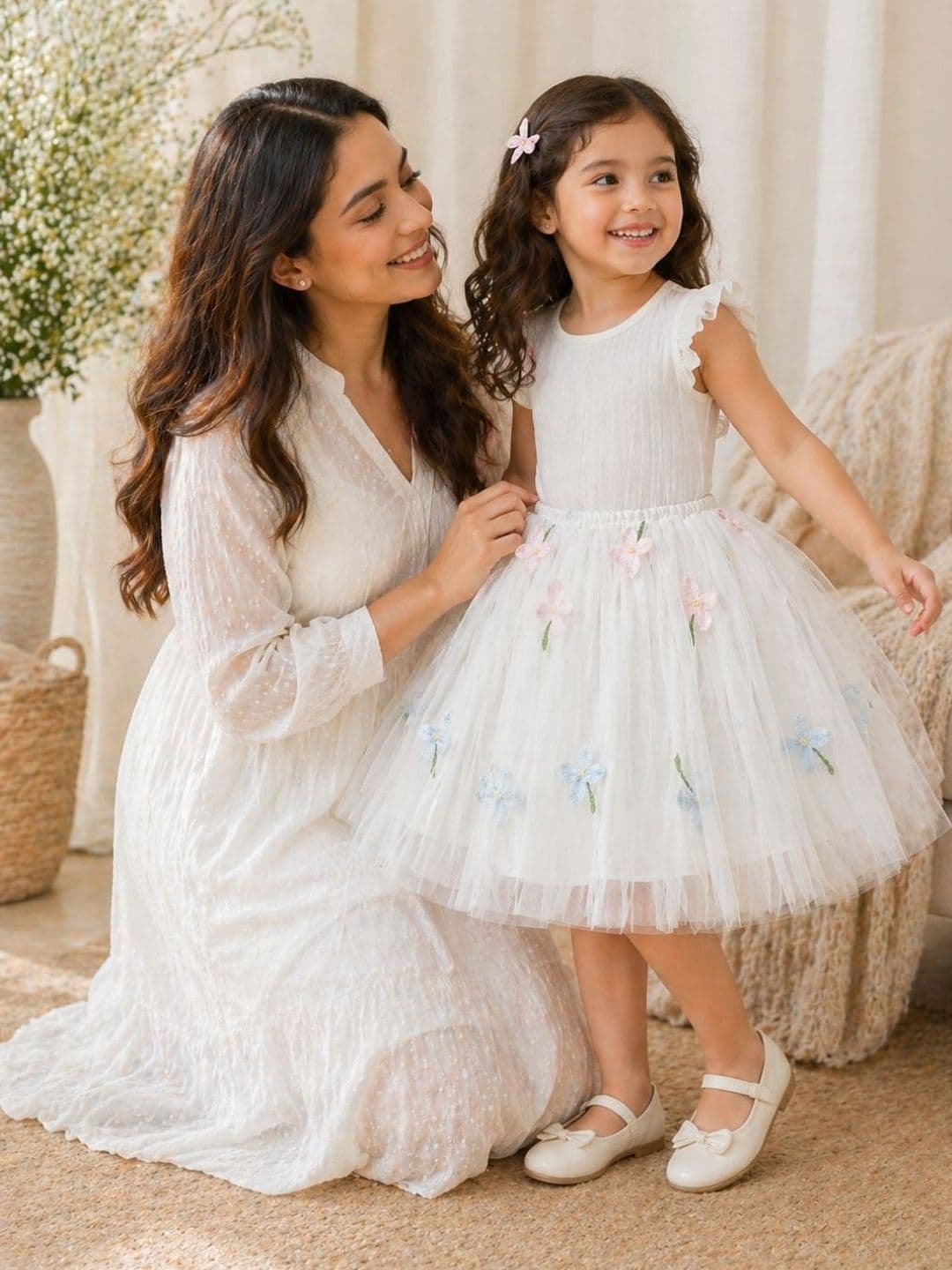 NEUDIS Girls Net Embellished Frills Bows and Ruffles Knee Length Flared Skirt thumbnail 3