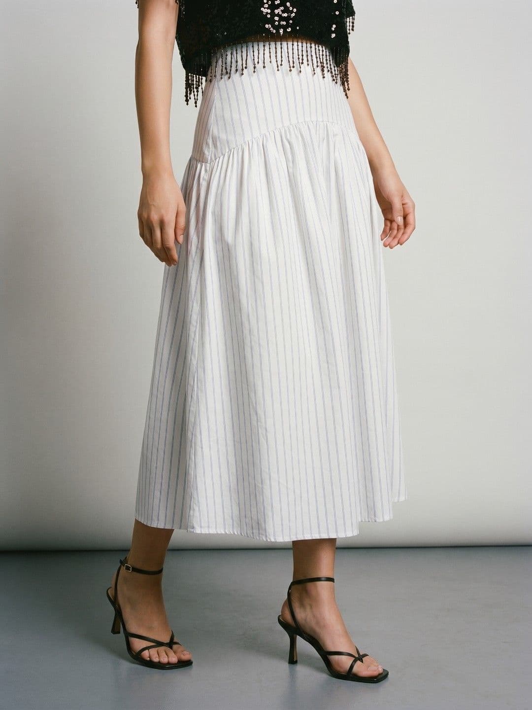 Phosphorus Women Striped Midi A-Line Skirt - view 1