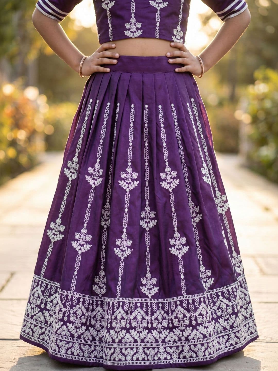 KALINI Girls Embroidered Thread Work Semi-Stitched Lehenga & thumbnail 5