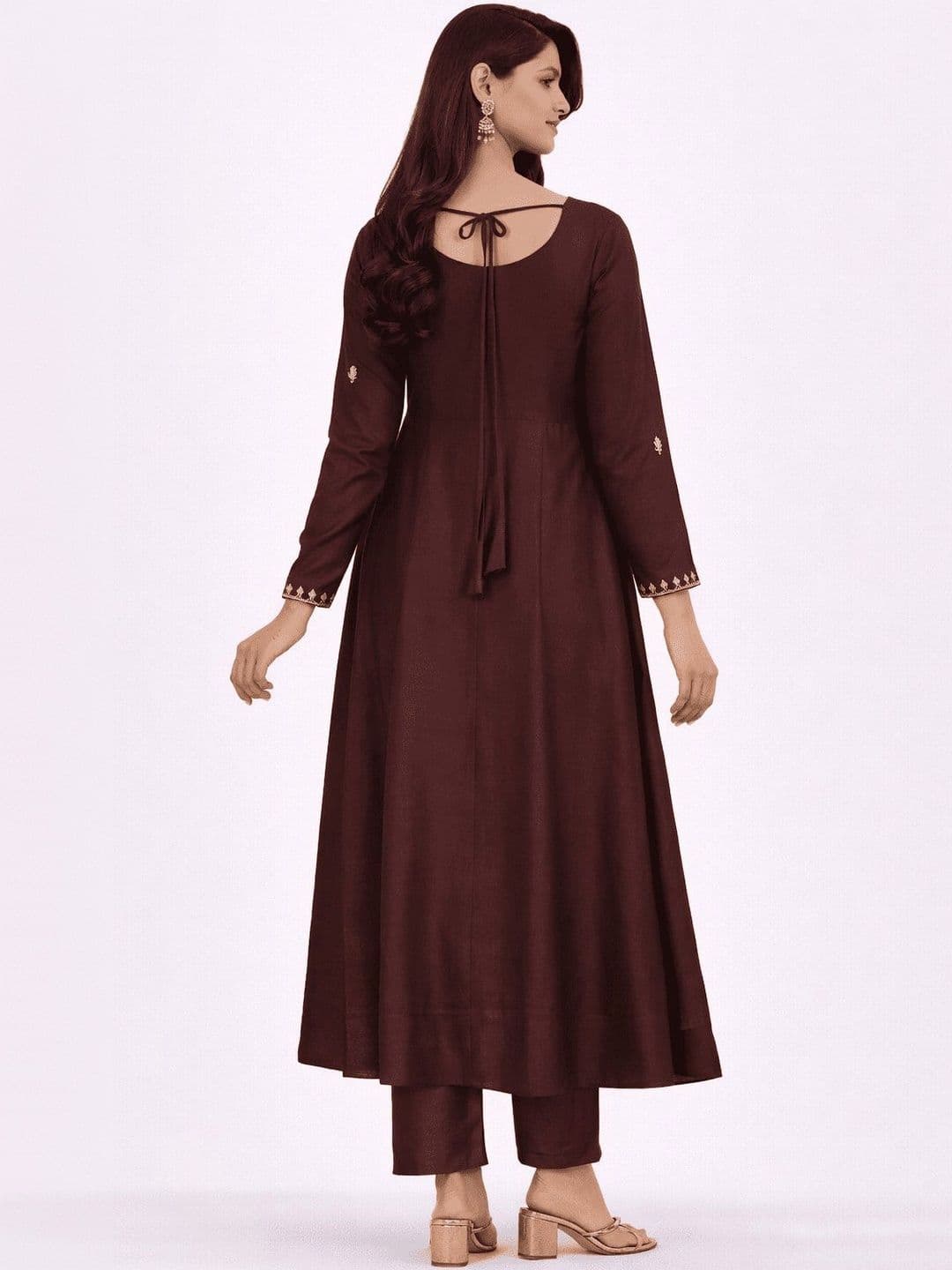 KALINI Women Ethnic Motifs Embroidered Panelled Thread Work Chanderi Cotton Kurta with Trousers & With thumbnail 3