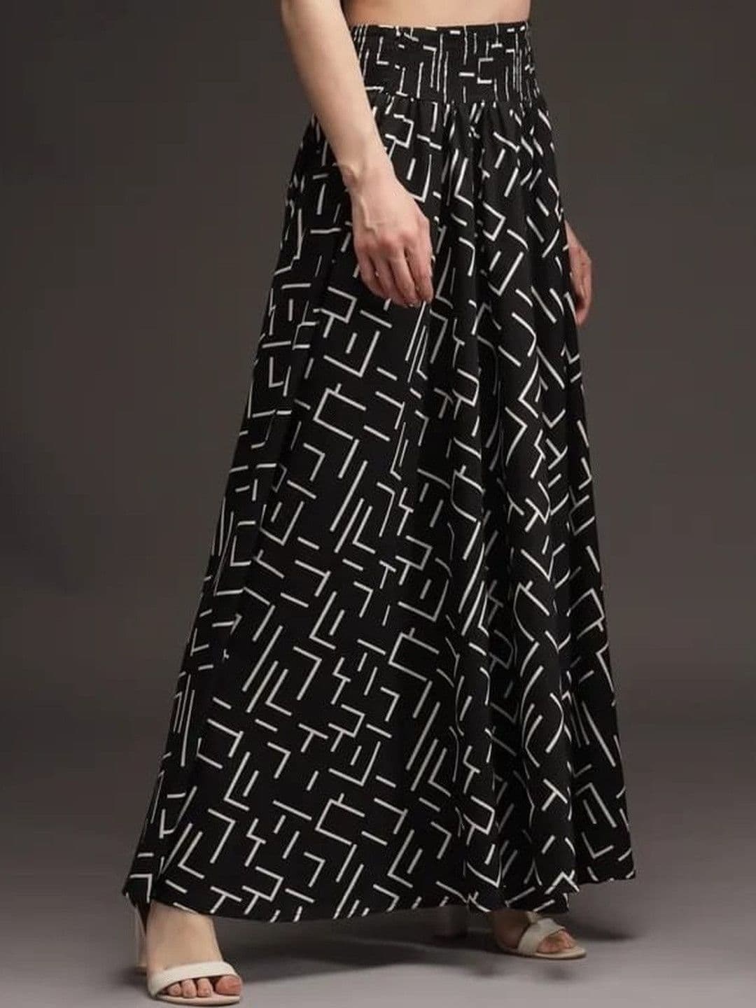 Pink Formal Women Trendy Black & White Abstract Printed Flared Palazzo for Women thumbnail 4