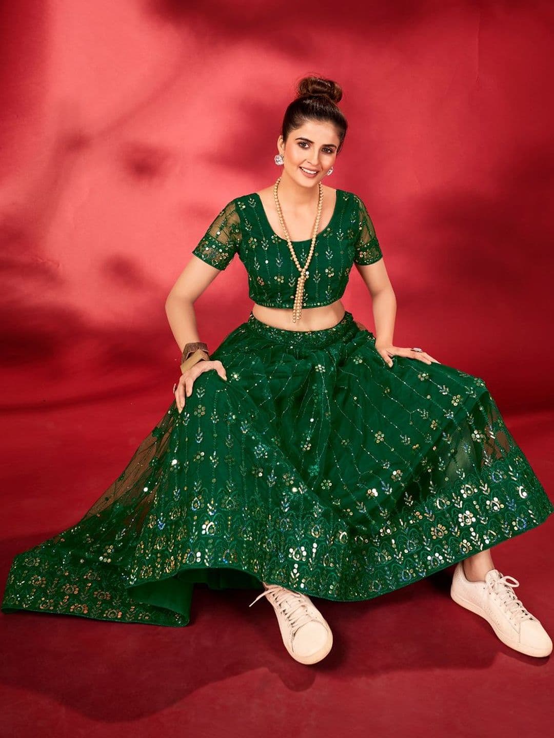 House of Pataudi Embroidered Round Neck Flared Lehenga Choli thumbnail 4