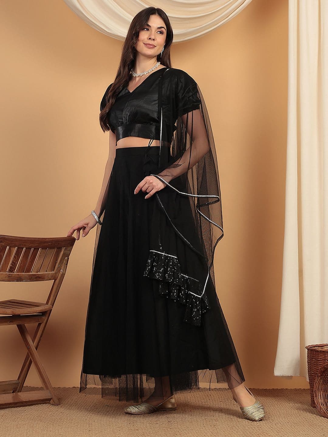 Frolic Rolic Net Lehenga & Satin Blouse Set With Dupatta thumbnail 6