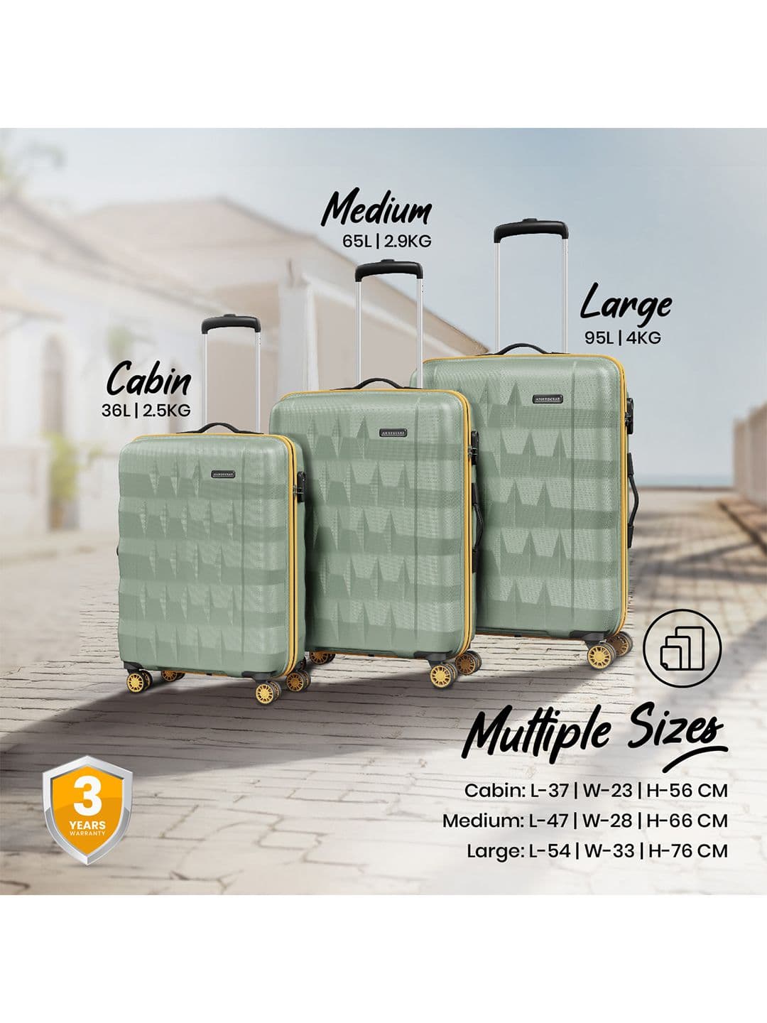 Aristocrat Comet Green Small Hard Luggage 56cm Cabin Trolley Bag with Smooth 8-Wheel thumbnail 2