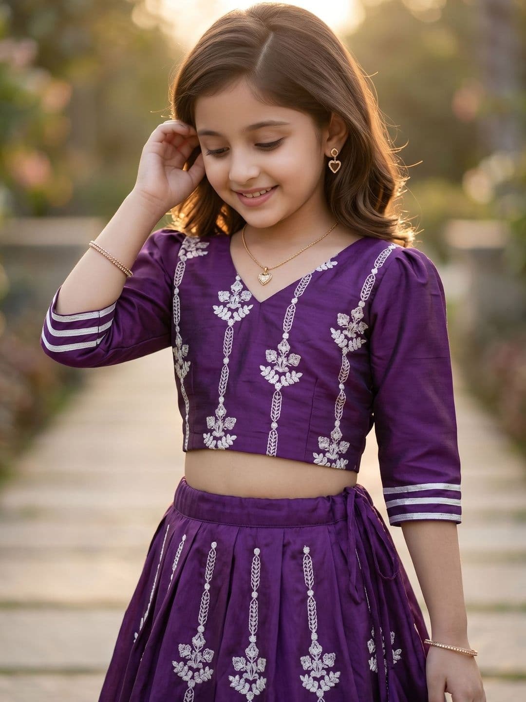 KALINI Girls Embroidered Thread Work Semi-Stitched Lehenga & thumbnail 4
