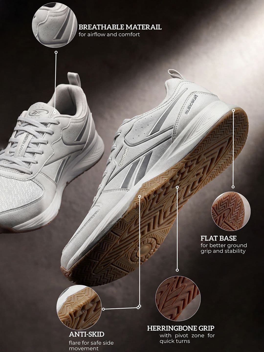 Reebok Multi Court Men Lace-Ups Badminton Sports Shoes thumbnail 4