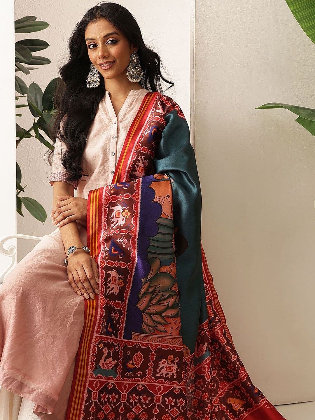 Silk Land Ethnic Motifs Printed Kalamkari Dupatta thumbnail 3