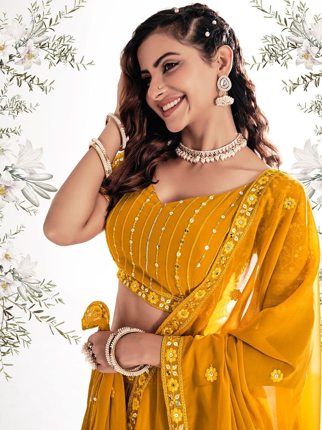 House of Pataudi Embellished V-Neck Flared Lehenga Choli thumbnail 4