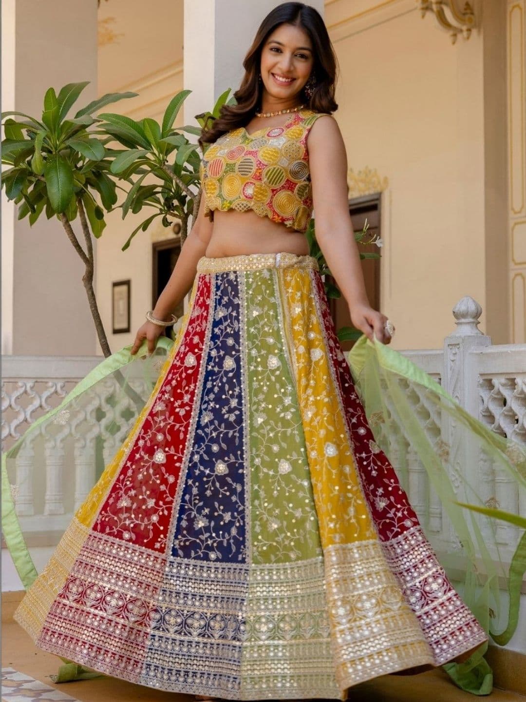 ODETTE Embroidered Semi-Stitched Lehenga & Blouse With Dupatta thumbnail 3