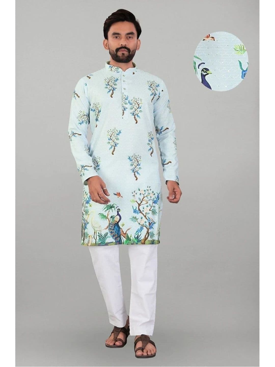 KURTA WALLAH Men Floral Printed Kurta thumbnail 2