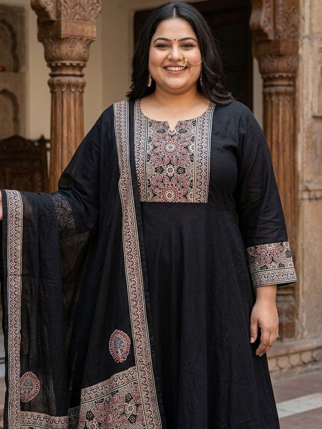 KALINI Women Ethnic Motifs Printed Empire Pure Cotton Kurta with Trousers & With Dupatta thumbnail 5