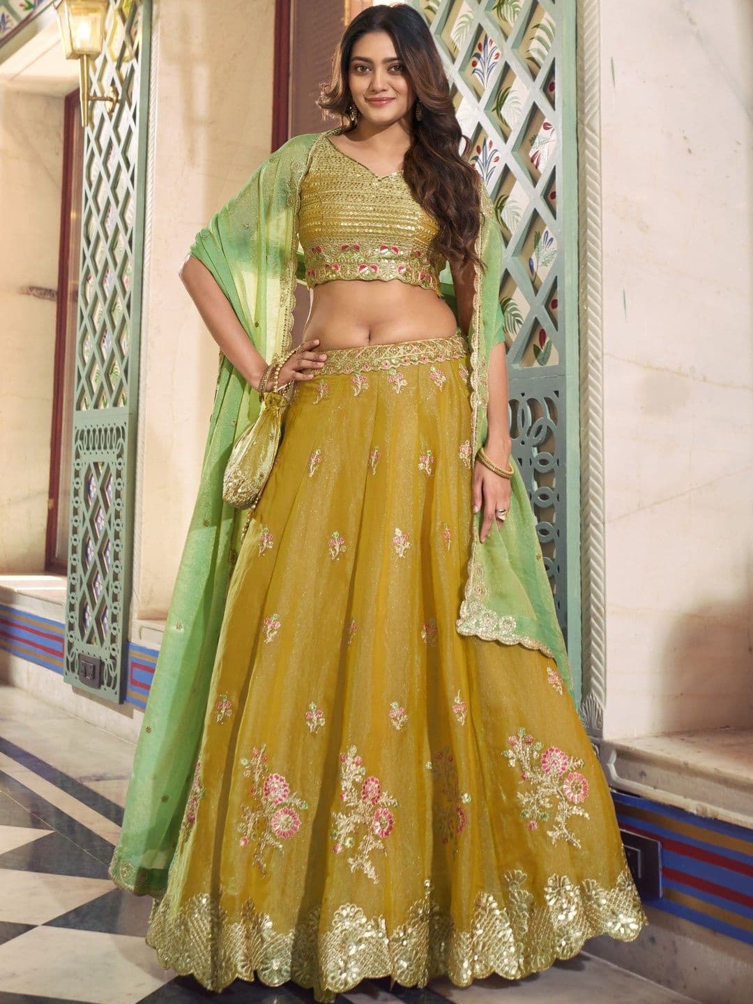 LOOKNBOOK ART Embellished Sequinned Ready to Wear Lehenga & Blouse With Dupatta - view 1