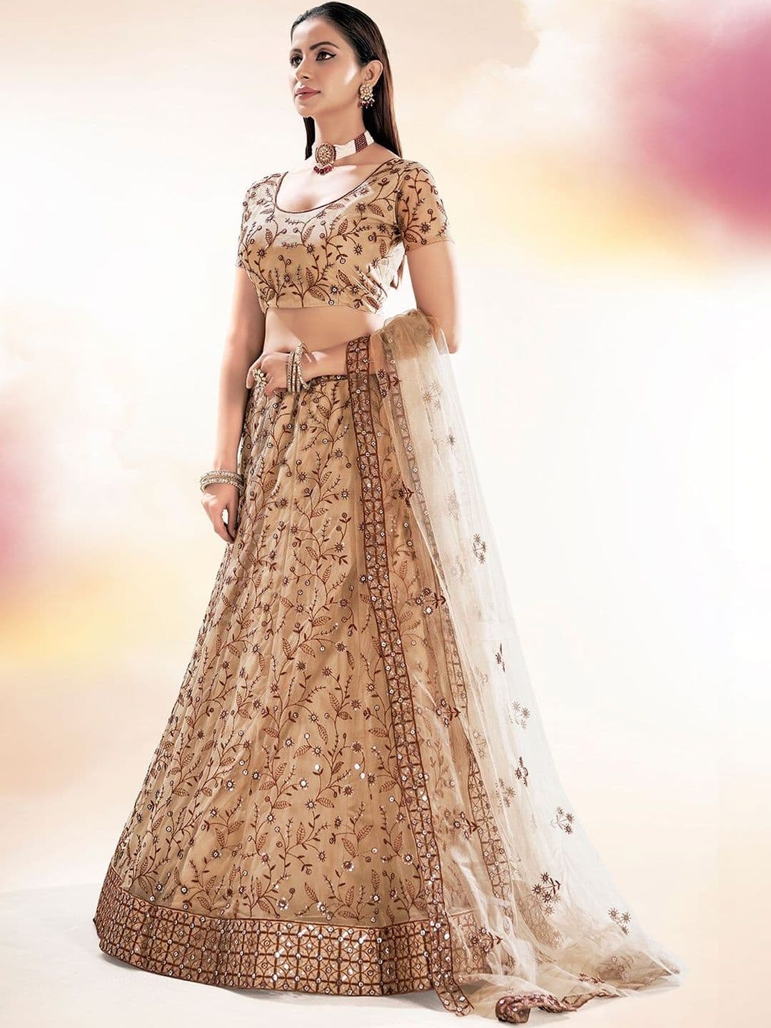 House of Pataudi Embroidered Round Neck Flared Lehenga Choli thumbnail 5