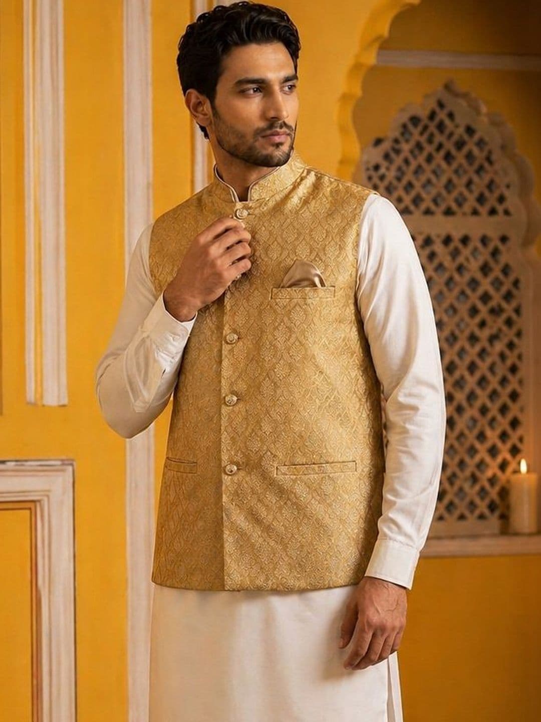 Jompers Woven Design Woven Nehru Jackets thumbnail 3