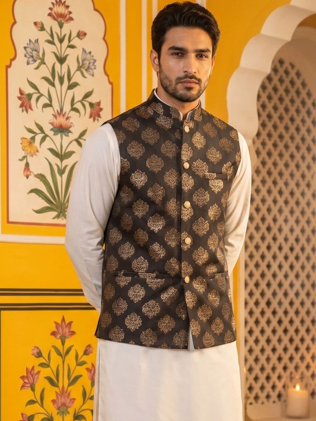 Jompers Printed Satin Nehru Jackets thumbnail 4