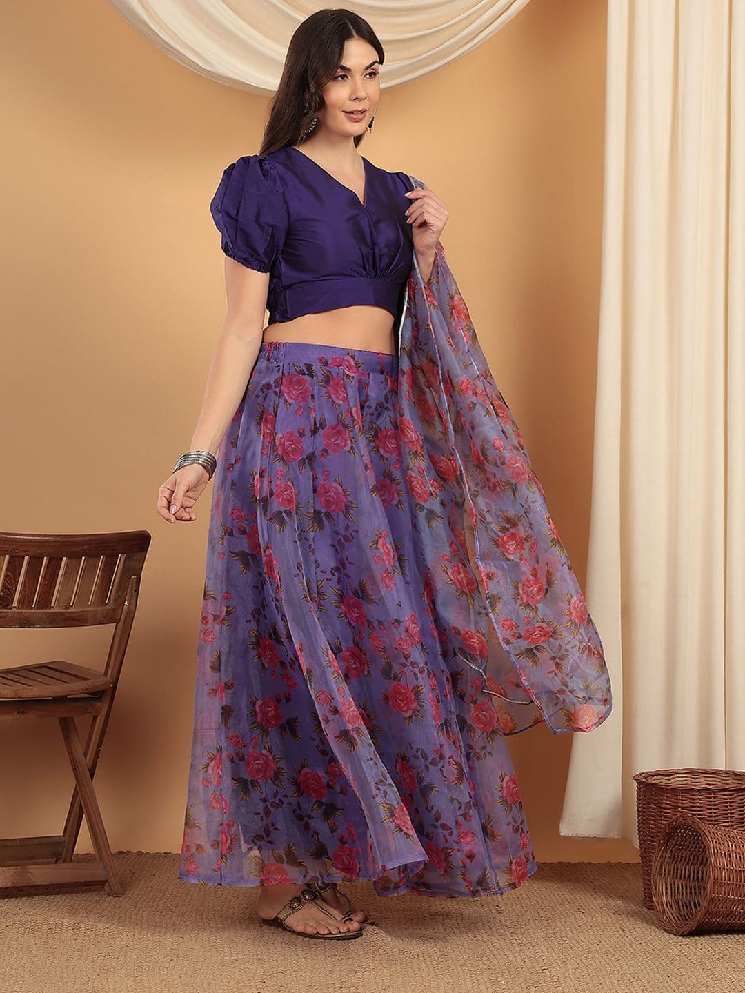 Frolic Rolic Floral Printed Lehenga & Silk Blouse Set with Dupatta thumbnail 5