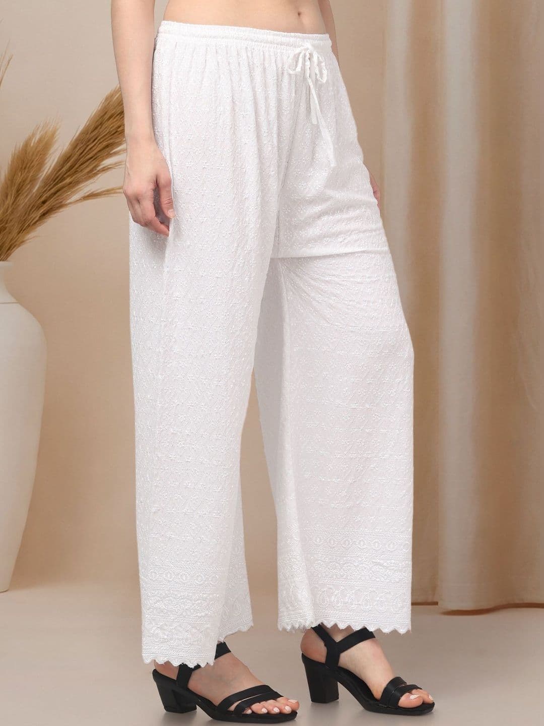 KGFONECLOTH Women Floral Embroidered Knitted Ethnic Palazzos thumbnail 6